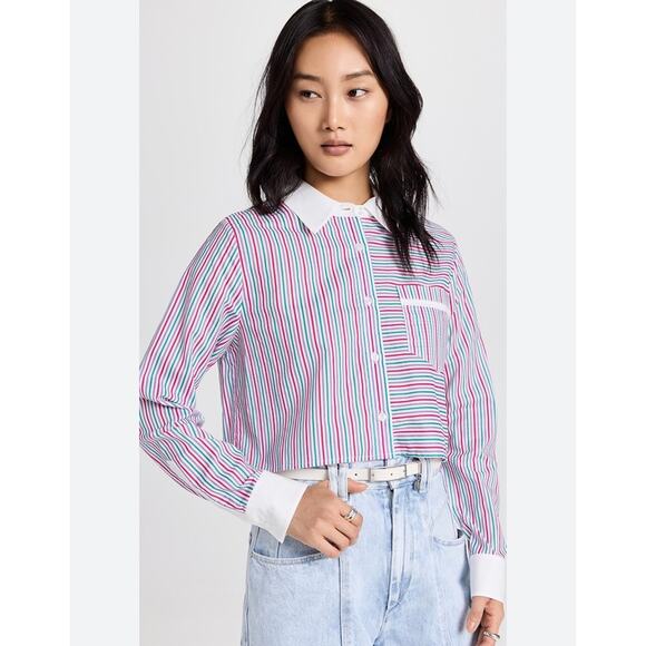 Le Superbe Tops - Le Superbe Shirt Halfway There Crop Top, Striped Button Up, Women’s Size S
